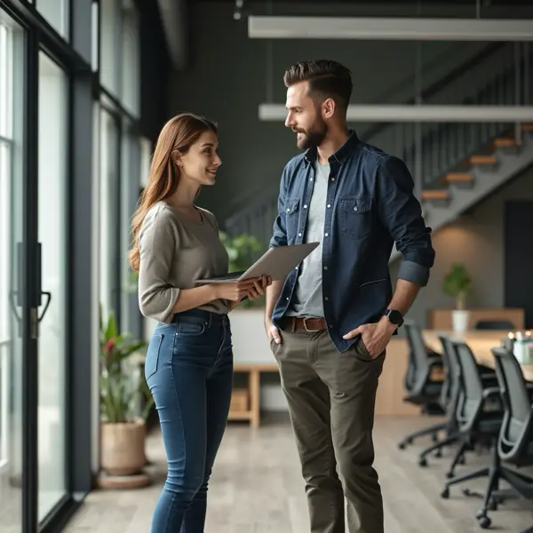 Male and Female Discussing a Project